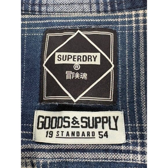 NWT Superdry Vintage Trailsman Flannel Shirt Men’s M Blue Plaid Button Down - Picture 7 of 15